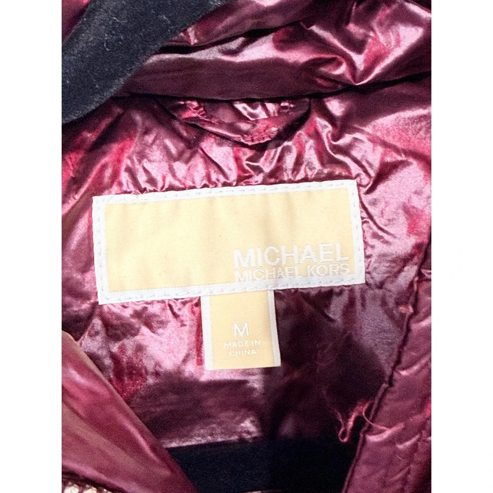 Michael Kors Jacket Womens sz M Quilted Puffer Faux Fur Hood Burgundy Red